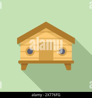 Digital illustration of a simple, charming wooden birdhouse on a pale green background Stock Vector