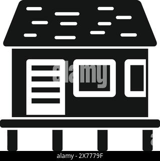 Simplistic vector icon illustration of a house on stilts in black on a white background Stock Vector