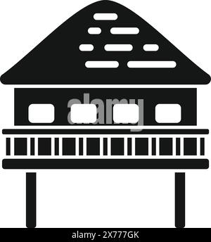 Stilt house vector icon with traditional stilts and elevated architecture design for minimalist residential housing, isolated on a white background Stock Vector