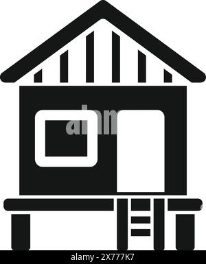 Simple black vector icon depicting a stylized stilt beach house with steps and a window Stock Vector