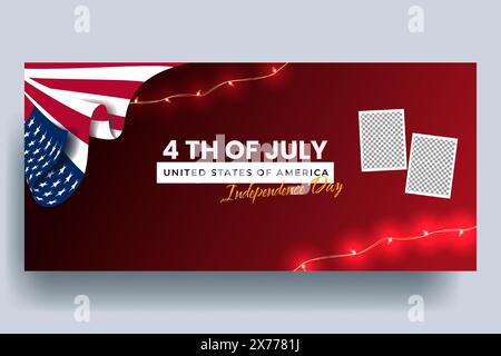 Realistic 4th of July Horizontal Banner Design Stock Vector
