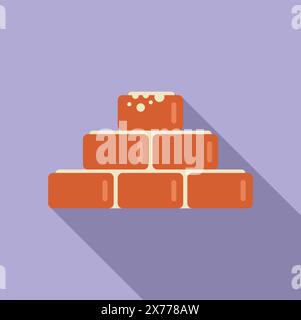 Simplified, flat design vector image of a pile of red bricks with a shadow, on a purple background Stock Vector
