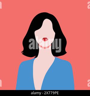 minimalist illustration of a woman with shoulder-length hair and red lipstick Stock Vector