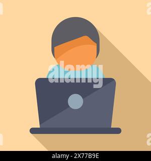 Flat design of a person in a medical mask working on a laptop, illustrating remote work Stock Vector