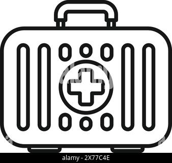 Black and white line art of a medical emergency first aid kit suitable for safety instructions Stock Vector