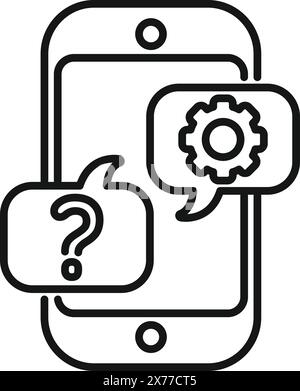 Vector illustration of a smartphone with a question mark and settings gear in chat bubbles Stock Vector