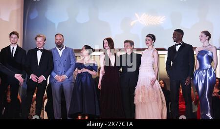 Cannes, France. 17th May, 2024. Cast members leave after the screening of the film 'Kinds of Kindness' at the 77th edition of the Cannes Film Festival in Cannes, southern France, on May 17, 2024. Credit: Gao Jing/Xinhua/Alamy Live News Stock Photo