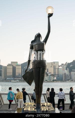 HONG KONG, CHINA - DECEMBER 07, 2023: Hong Kong Film Awards statue as seen at Victoria Harbour waterfront in Tsim Sha Tsui. Stock Photo