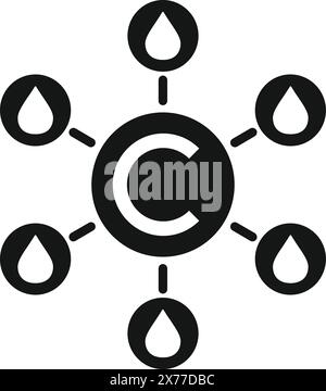Simplified black and white icon illustrating the water cycle concept with drops and arrows Stock Vector