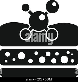 Black and white icon featuring a stylized molecule structure on a laboratory bench, ideal for science themes Stock Vector