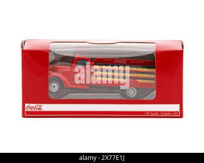 BUCHAREST, ROMANIA - DECEMBER 05, 2020. Coca Cola Toy Trucks, limited edition for Christmas, isolated on white Stock Photo