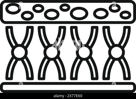 Black and white dna gel electrophoresis icon with line art. Molecular biology. Genetic testing. Laboratory equipment. Vector. Research. Science. Biotechnology. Analysis. Medical. Illustration Stock Vector