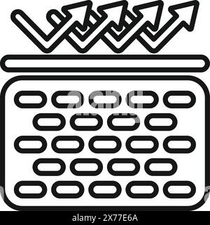 A linear icon illustrating rising arrows above a calendar, symbolizing financial or business growth Stock Vector