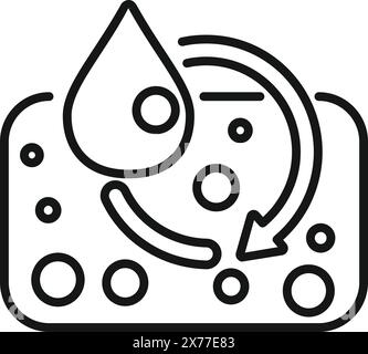 Black and white line art vector of a simplified water cycle diagram with arrows and raindrop Stock Vector