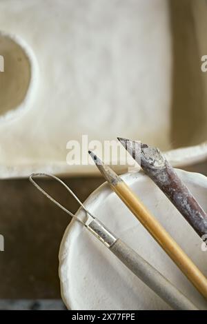 Clay workshop. The process of creating pottery. Stock Photo