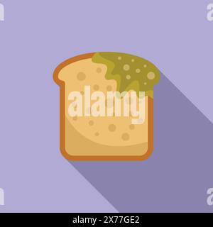 Flat vector illustration of a piece of toast with avocado on a purple background Stock Vector