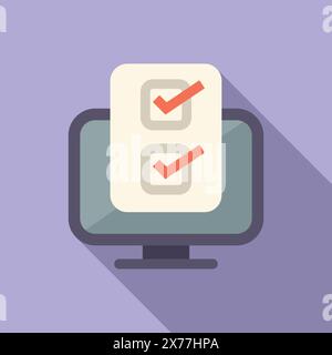 Graphic illustration of a checklist icon with ticks on a stylized computer monitor Stock Vector