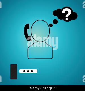 Character of a person with phone receiver and speech bubble with question mark Stock Vector