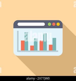 Illustration representing web analytics with a bar graph inside a browser window, in flat design style Stock Vector
