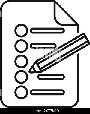 Black and white line art of a checklist icon with a pencil, symbolizing organization and planning Stock Vector