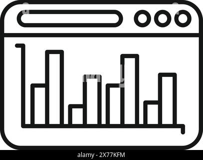 Simple line icon depicting a web browser with a bar graph, symbolizing website analytics or seo performance Stock Vector