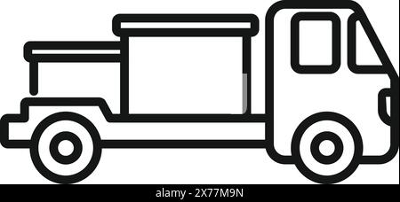 Black and white vector line art of a small delivery truck suitable for logos and icons Stock Vector