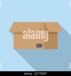 Minimalistic flat design vector illustration of a sealed cardboard box with a drop shadow, isolated on a blue background Stock Vector