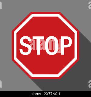 Red Stop Sign Vector on gray background. Stock Vector