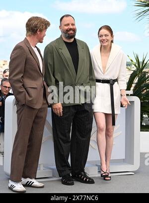 Cannes, France. 18th May, 2024. Greek director Yorgos Lanthimos, American actress Emma Stone and actor Jesse Plemons attend the photo call for Kinds Of Kindness at the 77th Cannes Film Festival in Cannes, France on Saturday, May 18, 2024. Photo by Rune Hellestad/ Credit: UPI/Alamy Live News Stock Photo