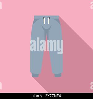 Flat design vector image depicting a pair of stylish blue sweatpants against a pastel pink backdrop Stock Vector