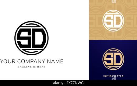 letter sd circle borders logos design with a gold and black backgrounds for company logo icon element, personal names, business, fashion, branding Stock Vector