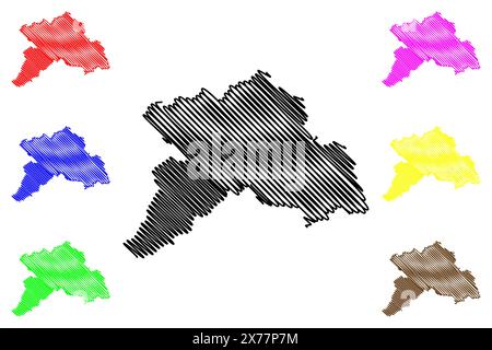 Murau district (Republic of Austria or Österreich, Styria, Steiermark or Štajerska state) map vector illustration, scribble sketch Bezirk Murau map Stock Vector