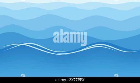 Blue sea waters waves to horizon. Ocean or sea underwater background cross section. Vector seamless on transparent layer Stock Vector