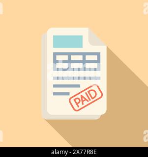 A flat design icon depicting a paid invoice, with long shadow on a beige background Stock Vector