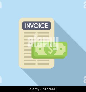 Vector illustration of an invoice document with a cash bill, in flat design style with long shadow Stock Vector