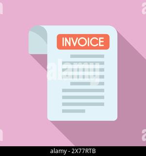 Illustration of a modern flat design invoice icon with shadow effect, on a pastel pink background Stock Vector