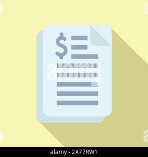 Vector illustration of an invoice paper icon with a currency symbol casting a shadow on a yellow background Stock Vector