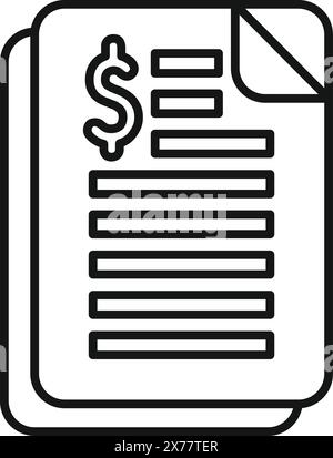 Flat design invoice icon in vector format with minimalist black outline, perfect for business and finance related documents, payment, billing, and accounting Stock Vector