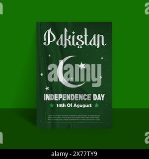 Happy 14th August Pakistani Independence Day Flyer Template Design Stock Vector