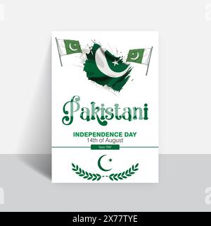 Happy 14th August Pakistani Independence Day Flyer Template Design Stock Vector