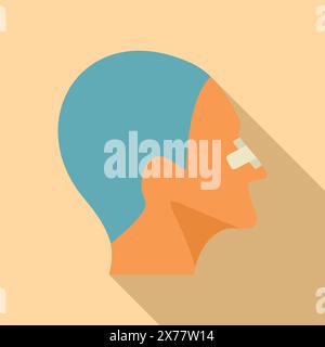 Flat design vector illustration of a human head side view with nose plugged, long shadow Stock Vector
