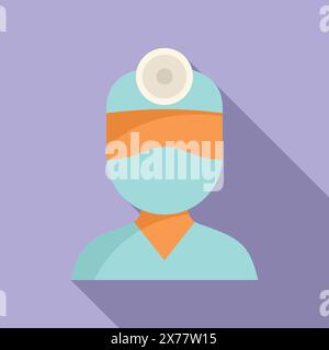 Flat design icon featuring a medical professional with surgical cap and mask in cool tones Stock Vector