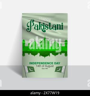 Happy 14th August Pakistani Independence Day Flyer Template Design Stock Vector