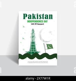 Happy 14th August Pakistani Independence Day Flyer Template Design Stock Vector