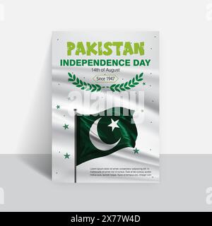 Happy 14th August Pakistani Independence Day Flyer Template Design Stock Vector