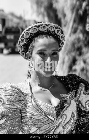 A Portrait of An Attractive Dancer At La Fiesta de la Virgen de la Candelaria, San Pedro de Atacama, Antofagasta Region, Chile. Stock Photo