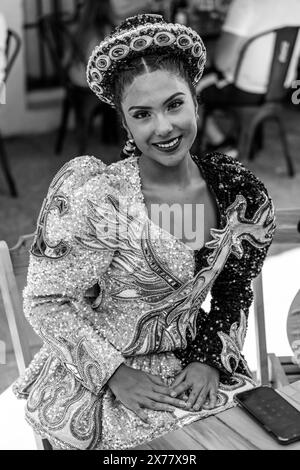 A Portrait of An Attractive Dancer At La Fiesta de la Virgen de la Candelaria, San Pedro de Atacama, Antofagasta Region, Chile. Stock Photo