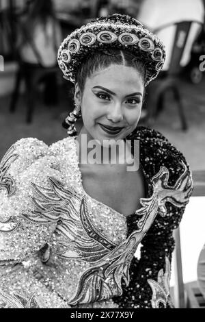 A Portrait of An Attractive Dancer At La Fiesta de la Virgen de la Candelaria, San Pedro de Atacama, Antofagasta Region, Chile. Stock Photo