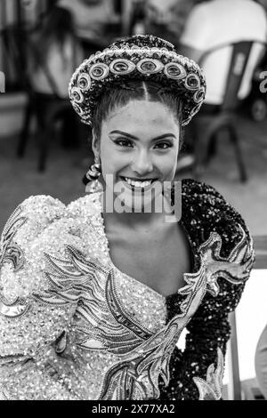 A Portrait of An Attractive Dancer At La Fiesta de la Virgen de la Candelaria, San Pedro de Atacama, Antofagasta Region, Chile. Stock Photo