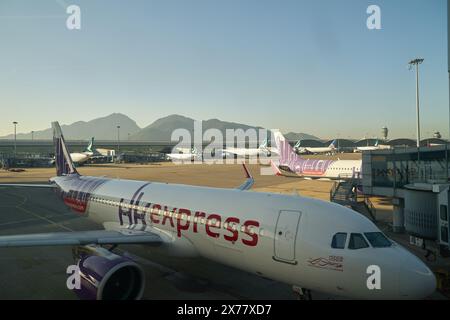 HONG KONG, CHINA - DECEMBER 08, 2023: HK Express Airbus A320 on tarmac at Hong Kong International Airport. Stock Photo